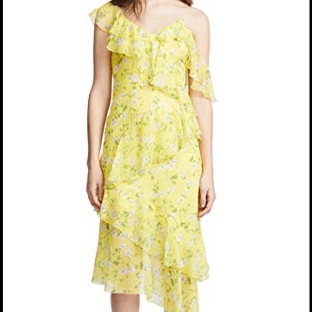 Yellow floral asymmetrical Alice and Olivia dress!
